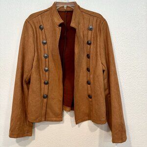 Womens Size XXL Brown Open Front Jacket Soft Brushed Stretch Polyester Lined EUC